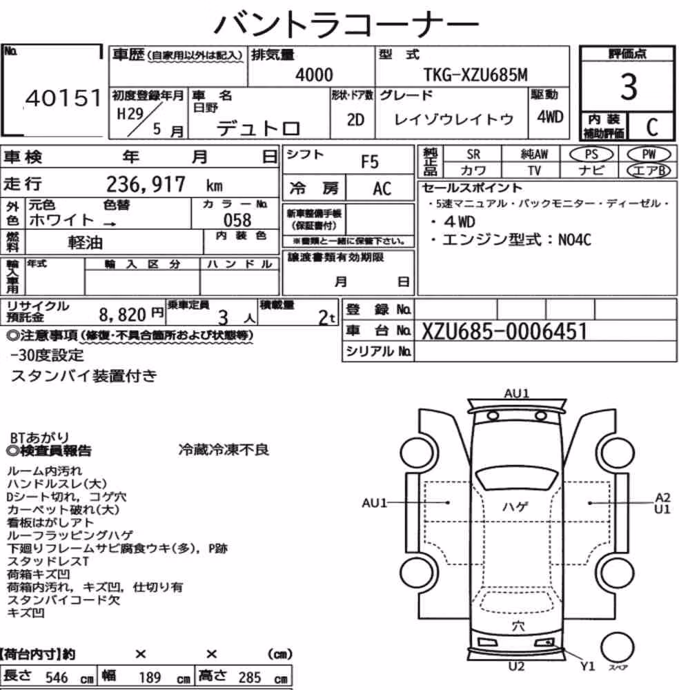 Notka aukcyjna: HINO DUTRO 2D 4WD FREEZING REFRIGERATOR