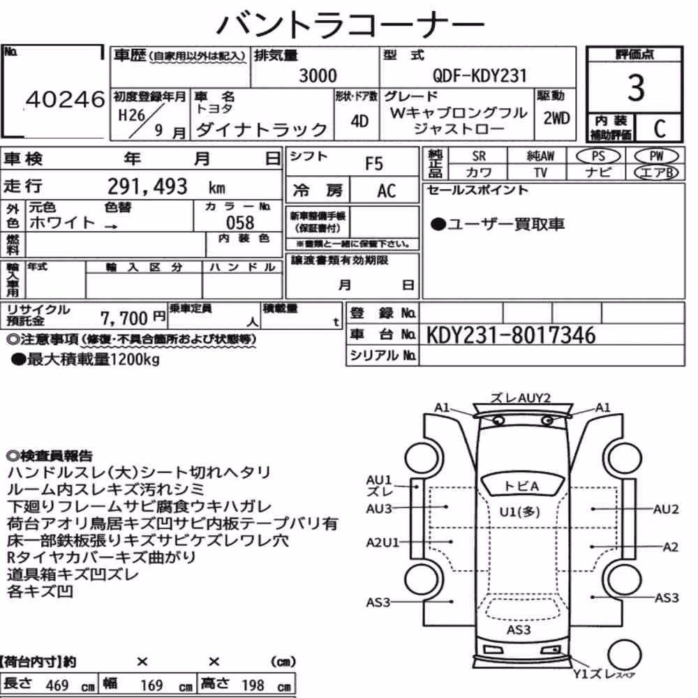 Notka aukcyjna: TOYOTA DYNA TRUCK 4D W CAB LONG FULL JUSTLOW