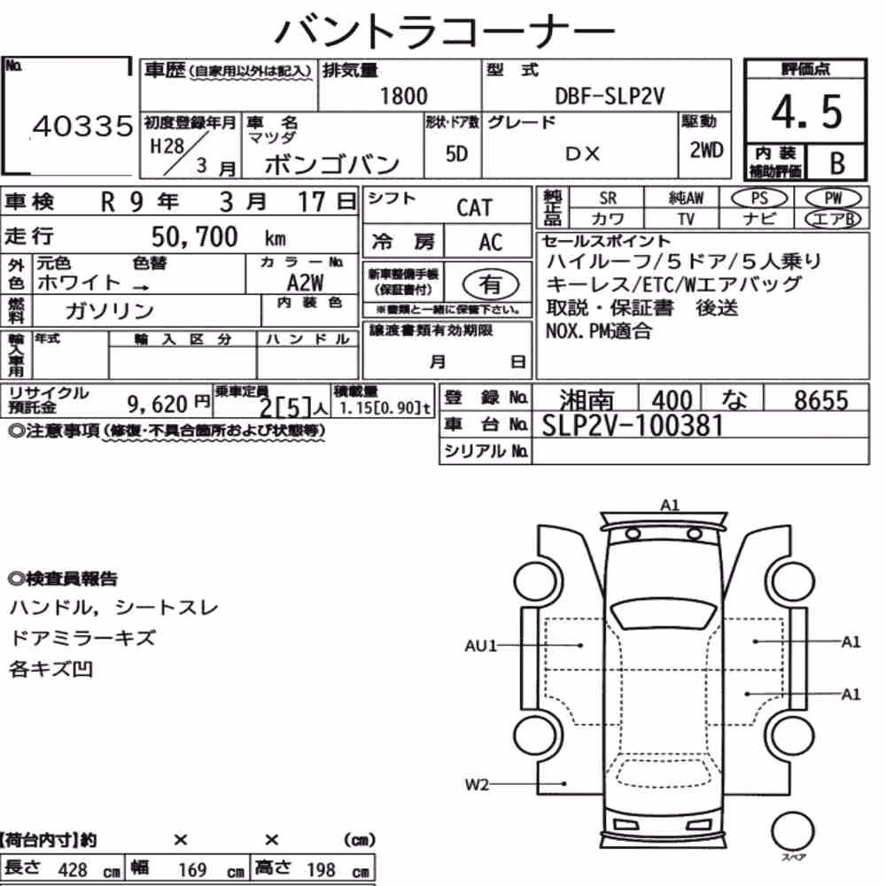 Notka aukcyjna: MAZDA BONGO VAN 5D DX
