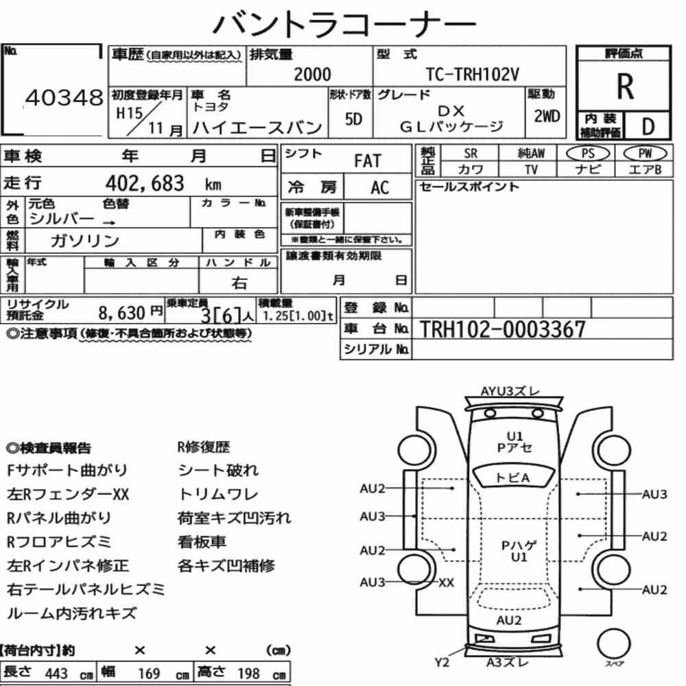 Notka aukcyjna: TOYOTA HIACE VAN 5D DX GL PACKAGE