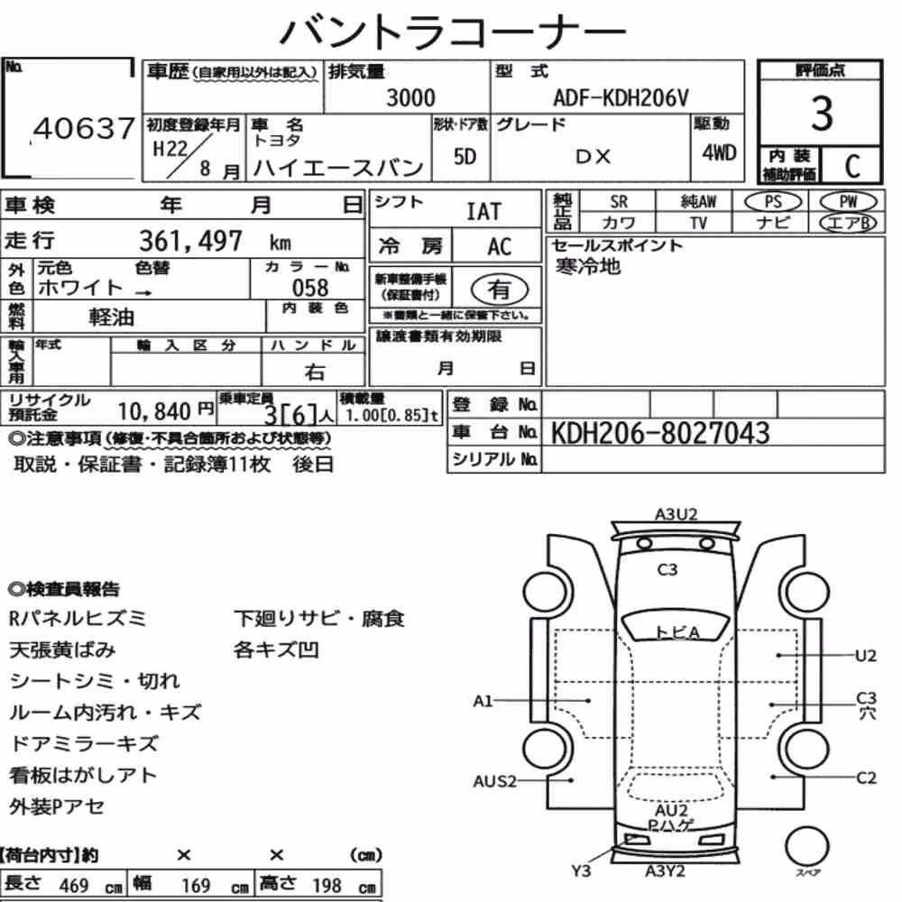 Notka aukcyjna: TOYOTA HIACE VAN 5D 4WD DX