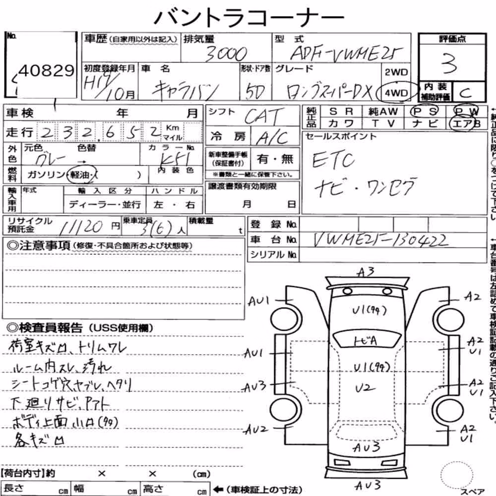Notka aukcyjna: NISSAN CARAVAN 5D 4WD LONG DX