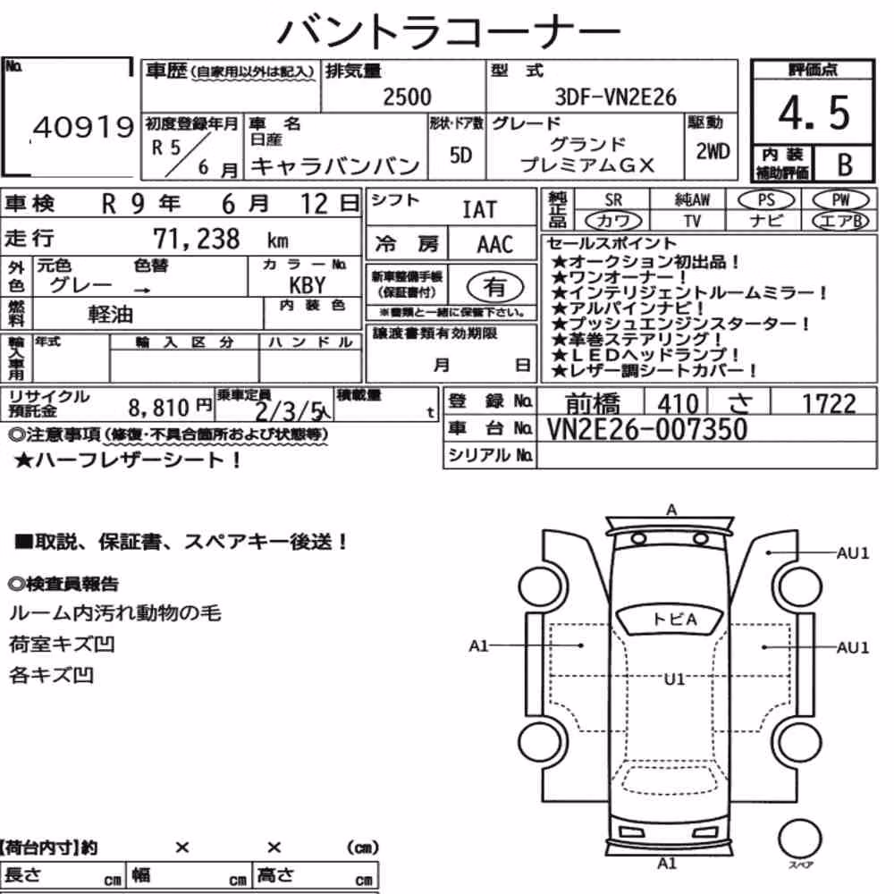 Notka aukcyjna: NISSAN CARAVAN VAN 5D GRAND PREMIUM GX