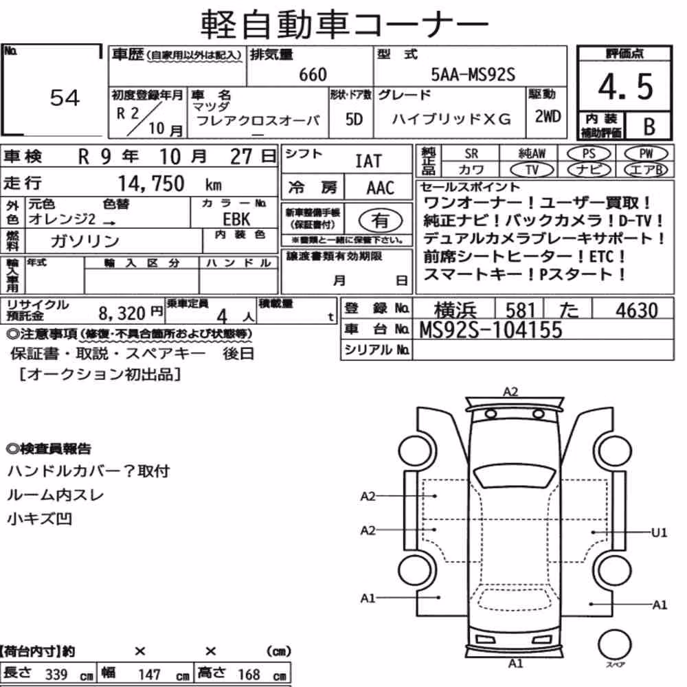 Notka aukcyjna: MAZDA FLAIR CROSSOVER HYBRID XG