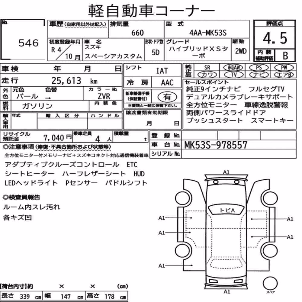 Notka aukcyjna: SUZUKI SPACIA CUSTOM HYBRID XS TURBO