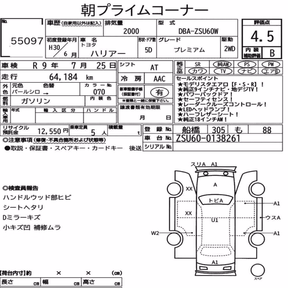 Notka aukcyjna: TOYOTA HARRIER PREMIUM