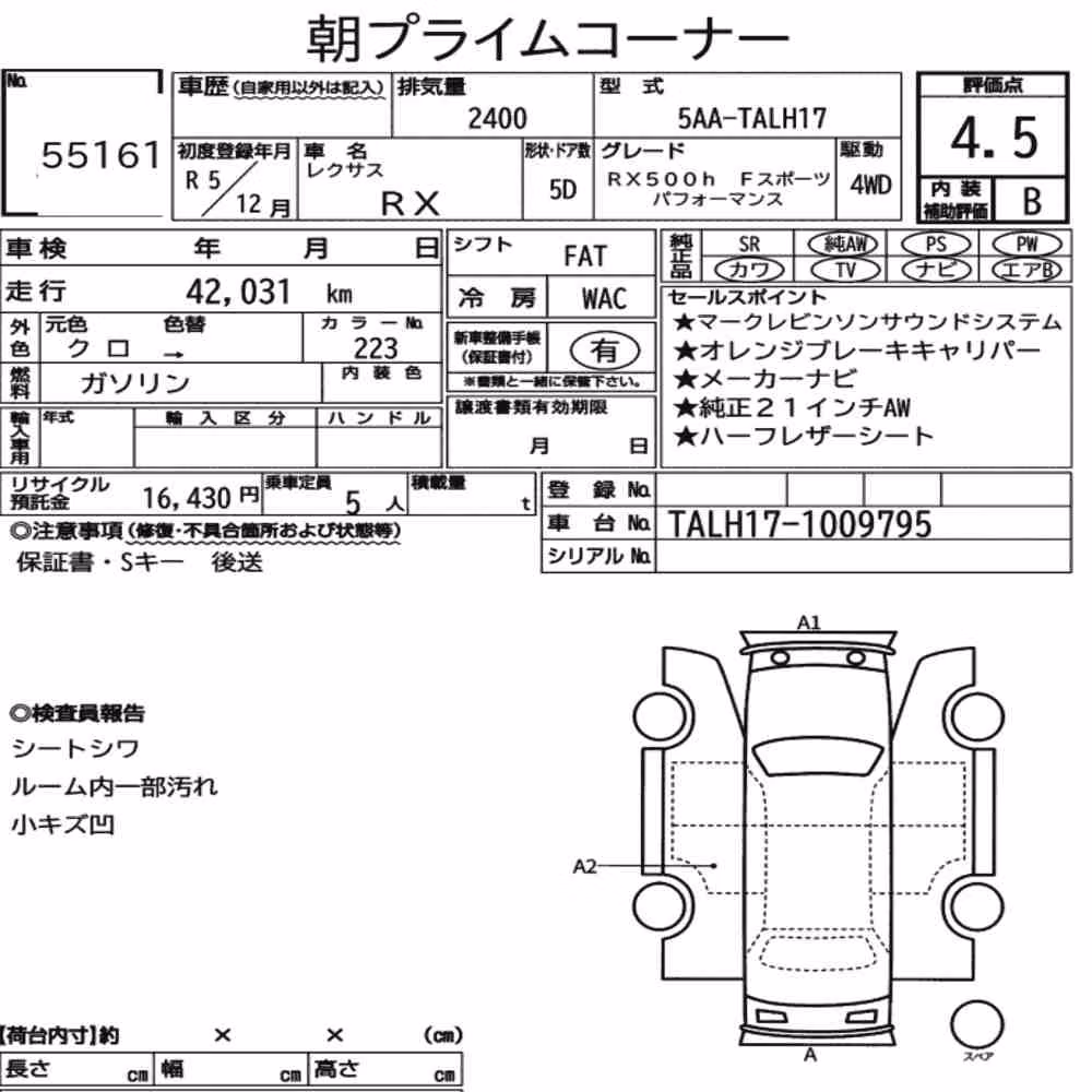 Notka aukcyjna: LEXUS RX 4WD RX500H F SPORT PERFORMANCE