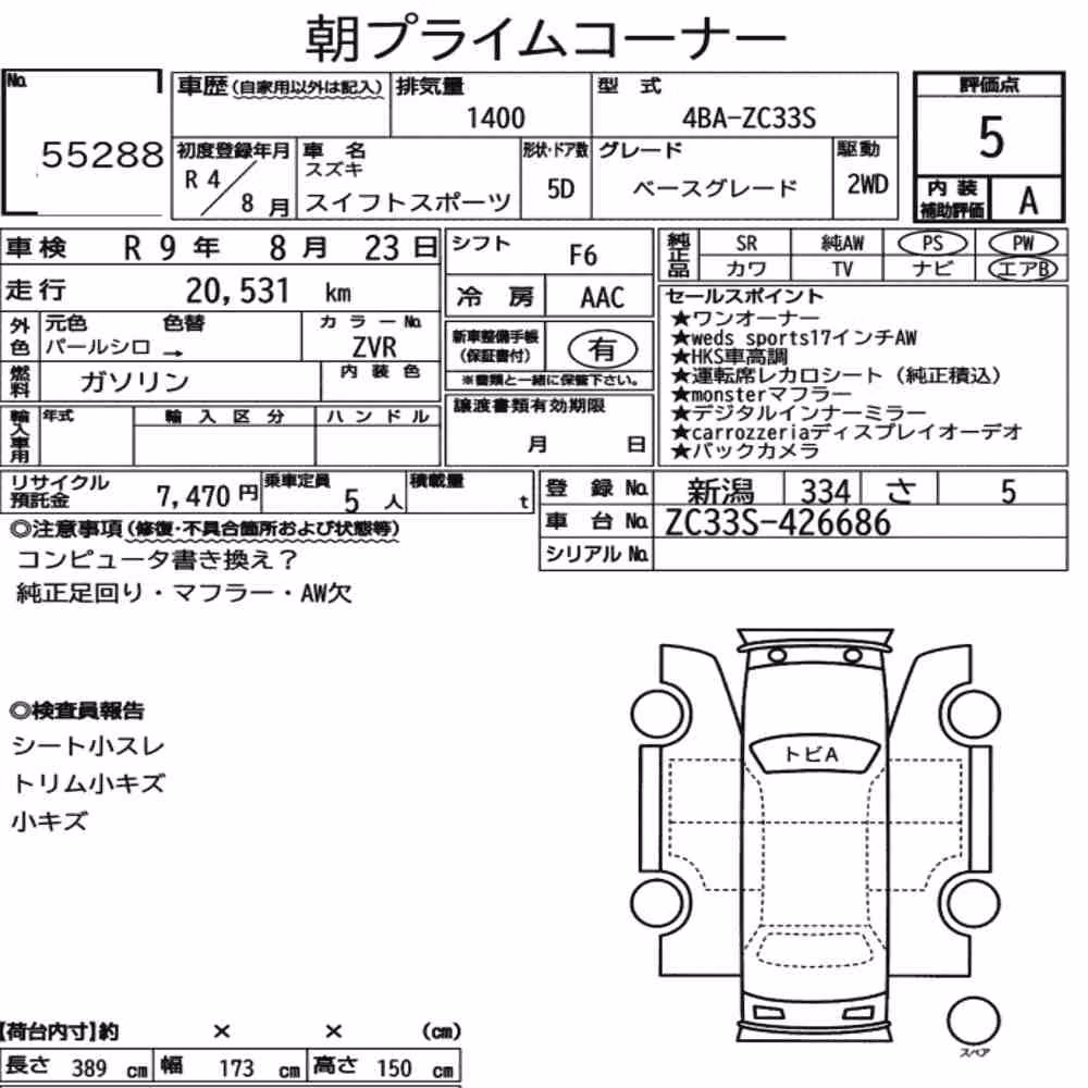 Notka aukcyjna: SUZUKI SWIFT SPORT BASE GRADE