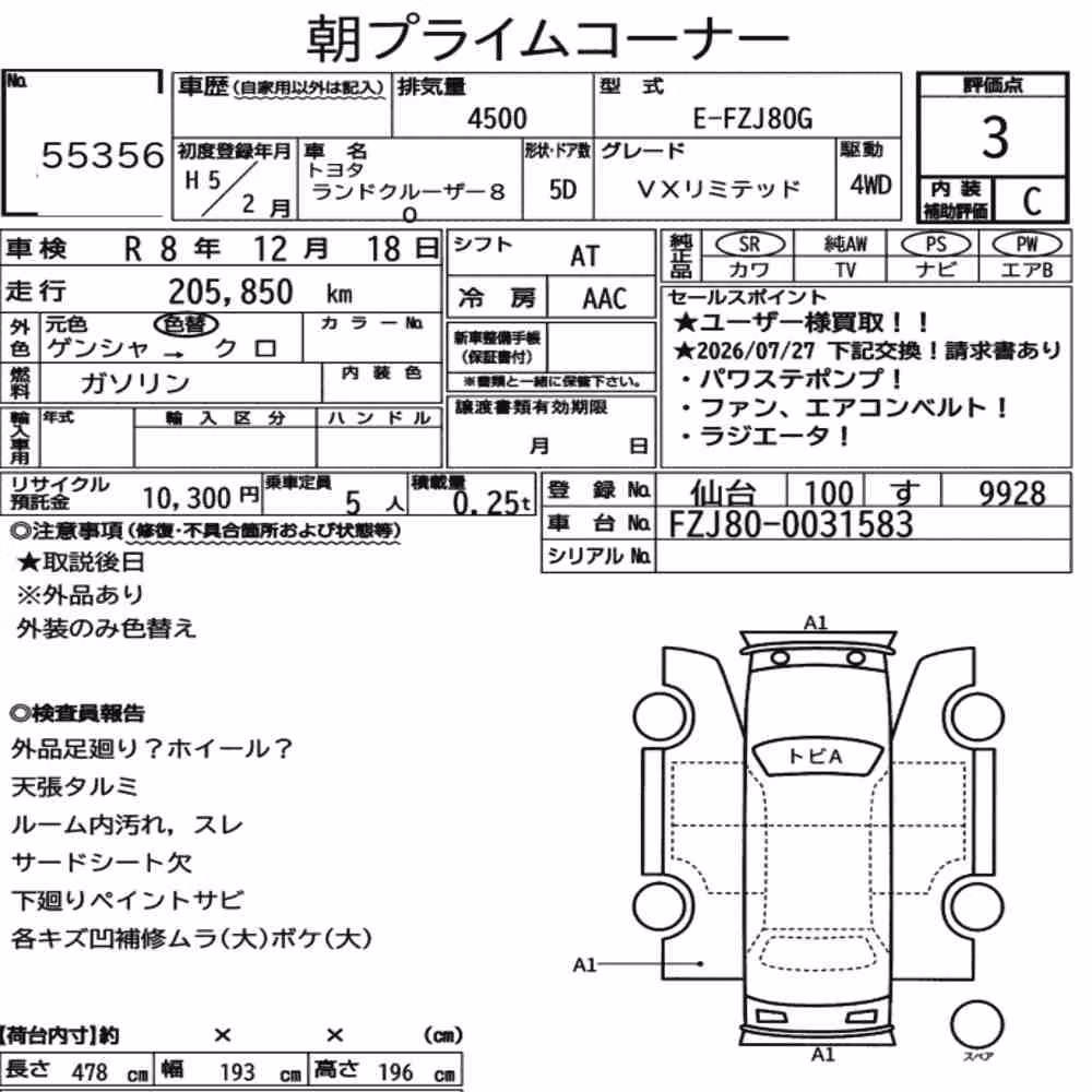Notka aukcyjna: TOYOTA LAND CRUISER 80 4WD VX LIMITED