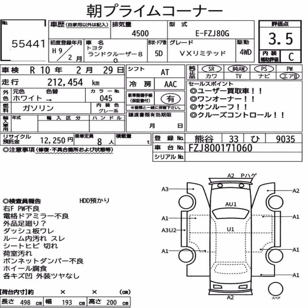Notka aukcyjna: TOYOTA LAND CRUISER 80 4WD VX LIMITED