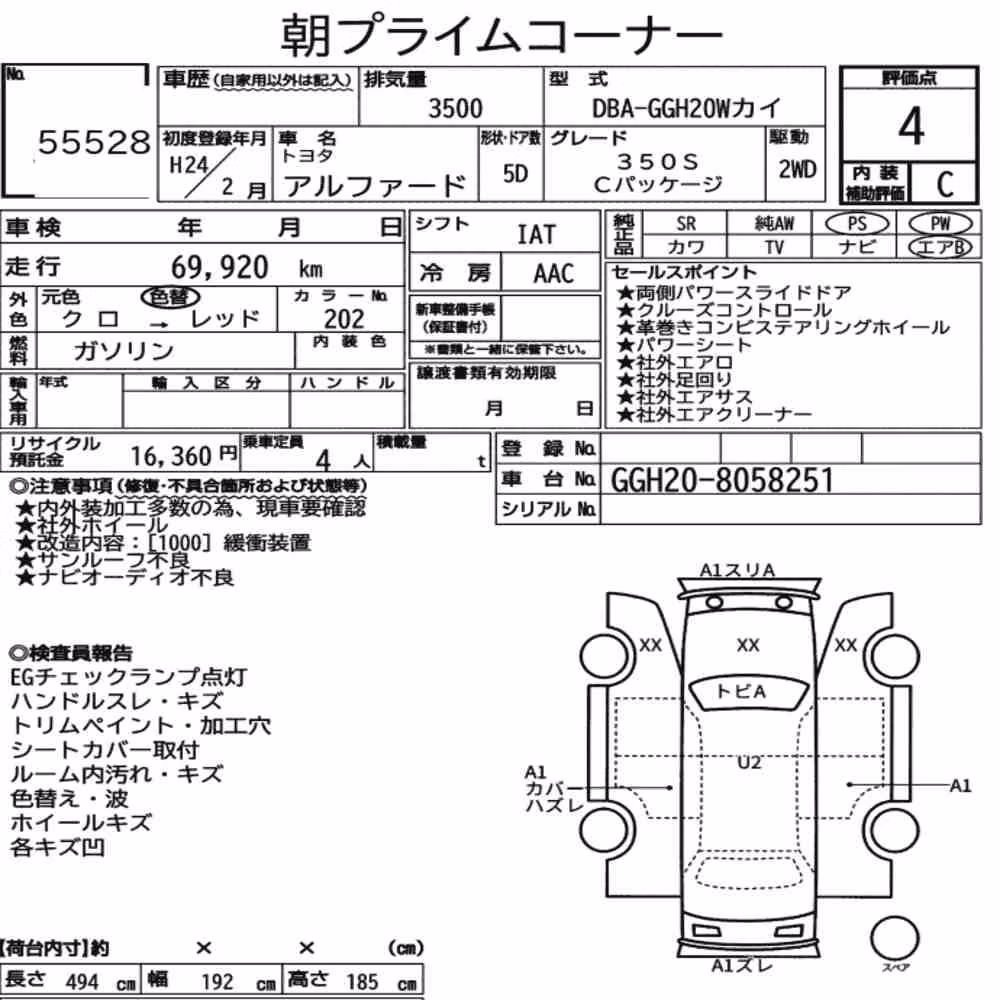 Notka aukcyjna: TOYOTA ALPHARD 350S C PACKAGE