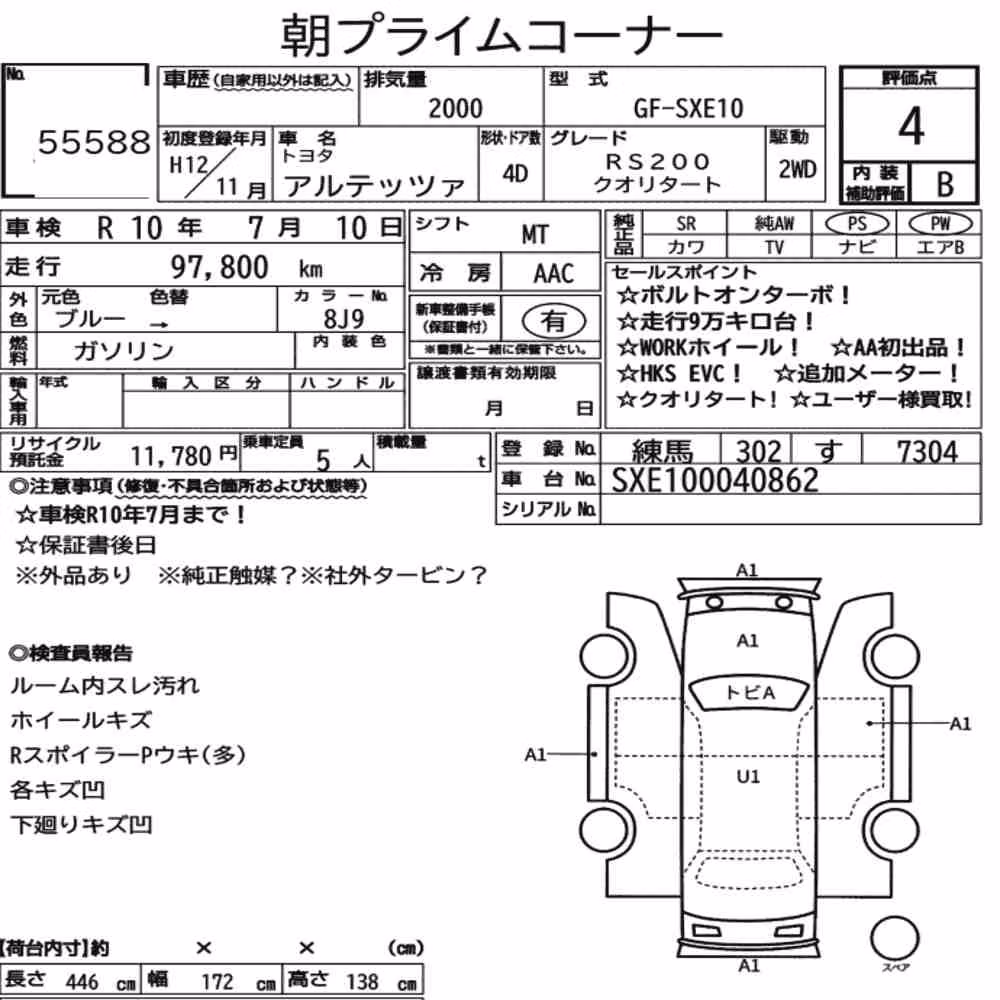 Notka aukcyjna: TOYOTA ALTEZZA RS200 QUALITAT