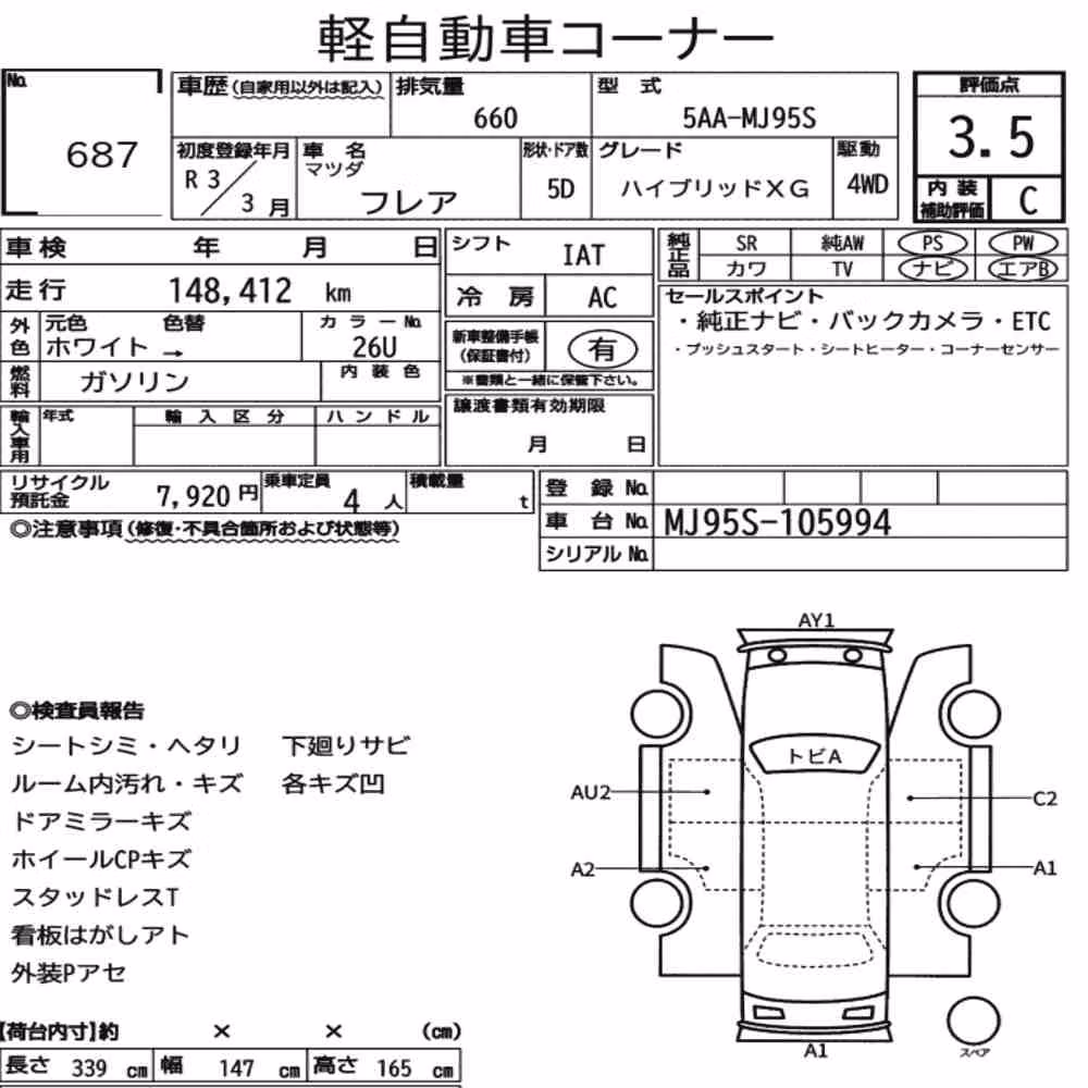 Notka aukcyjna: MAZDA FLAIR 4WD HYBRID XG