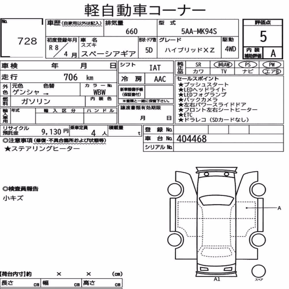 Notka aukcyjna: SUZUKI SPACIA GEAR 4WD HYBRID XZ