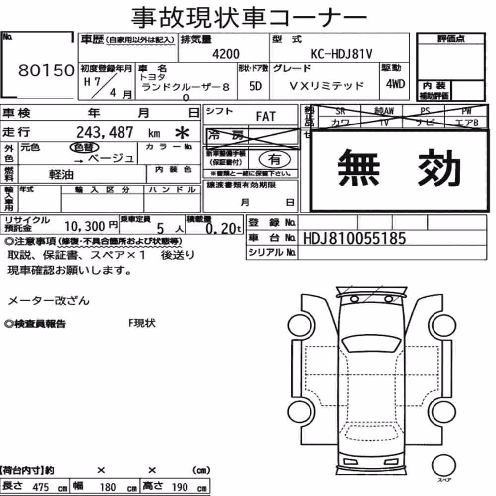 Notka aukcyjna: TOYOTA LAND CRUISER 80 4WD VX LIMITED
