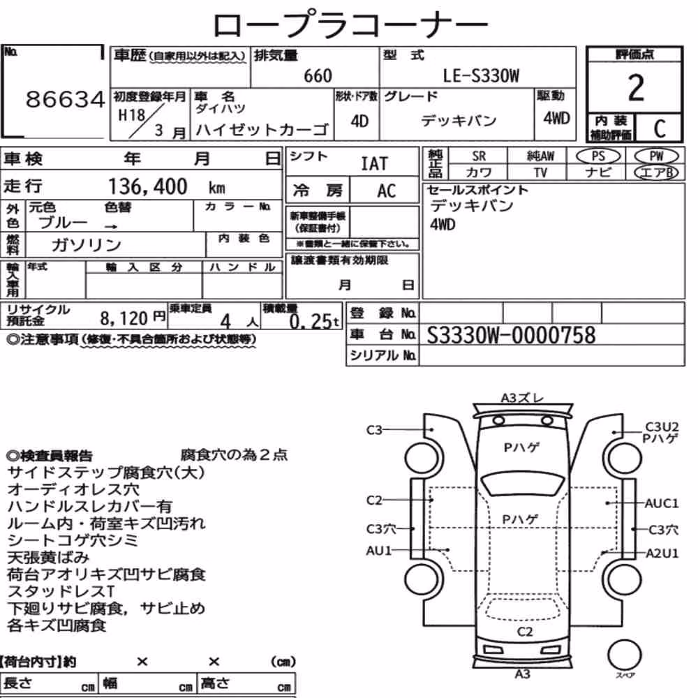 Notka aukcyjna: DAIHATSU HIJET CARGO 4D 4WD DECK VAN