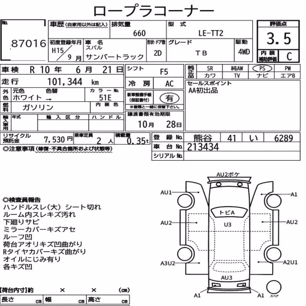 Notka aukcyjna: SUBARU SAMBAR TRUCK 4WD TB