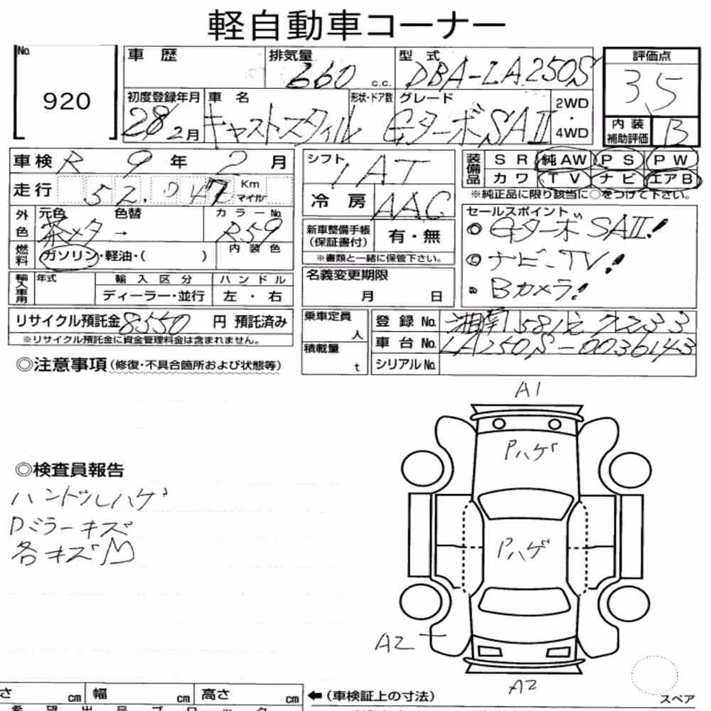Notka aukcyjna: DAIHATSU CAST STYLE G TURBO SAⅡ