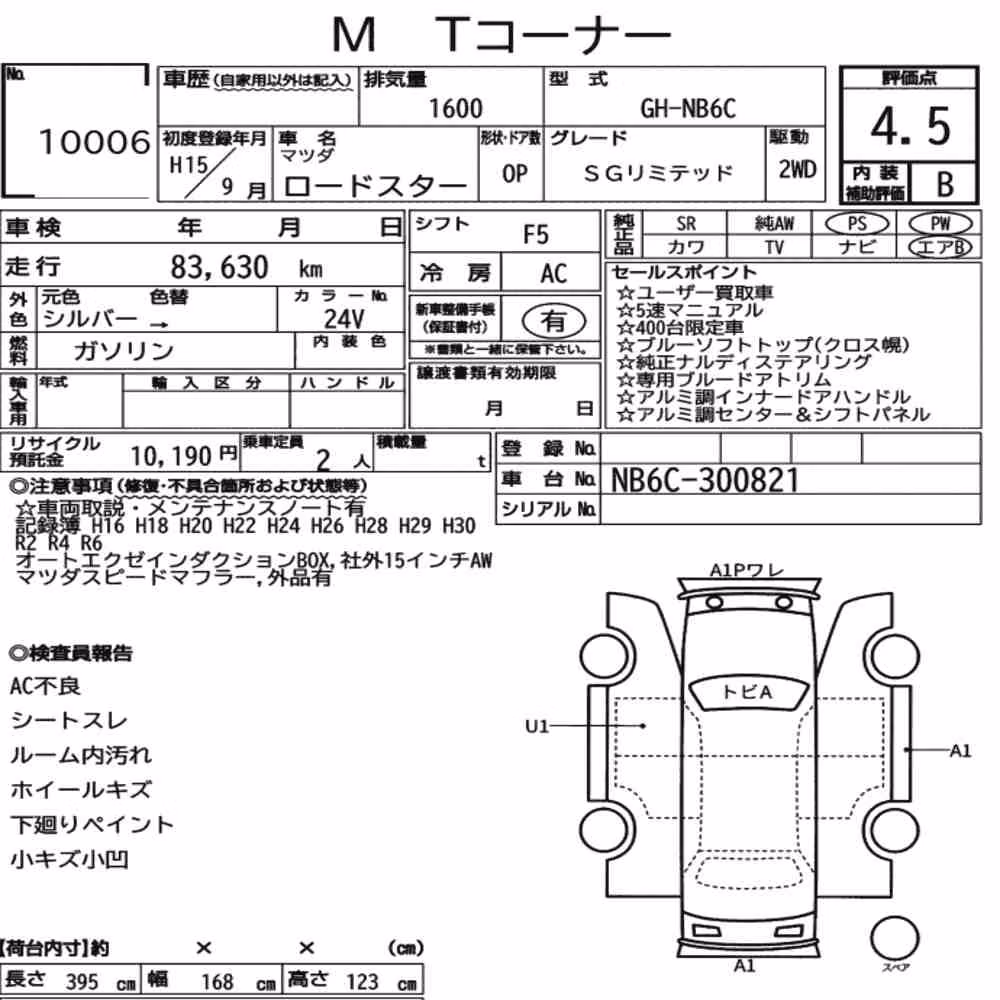 Notka aukcyjna: MAZDA ROADSTER SG LIMITED