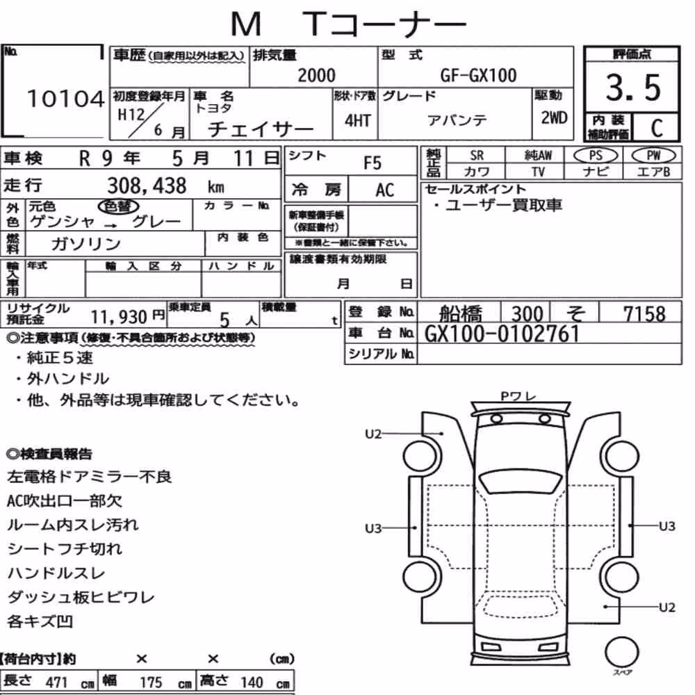 Notka aukcyjna: TOYOTA CHASER AVANTE