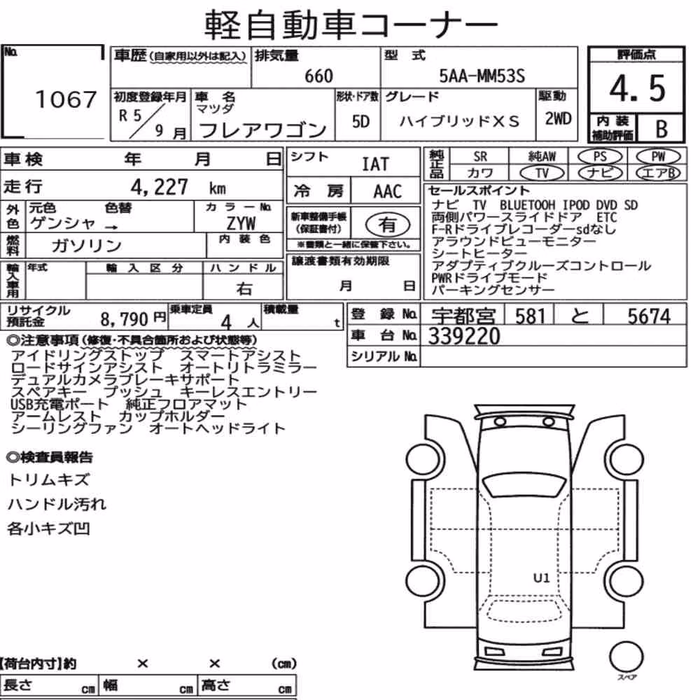 Notka aukcyjna: MAZDA FLAIR WAGON HYBRID XS
