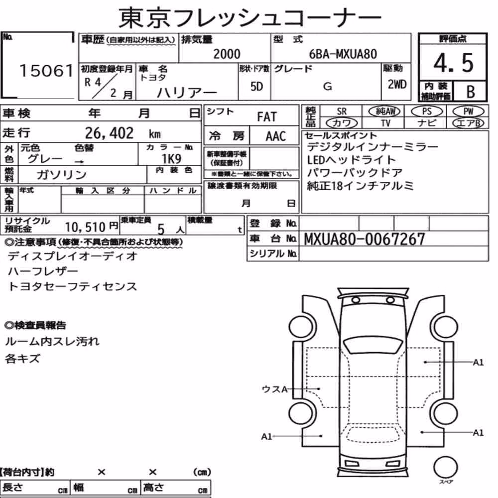 Notka aukcyjna: TOYOTA HARRIER G