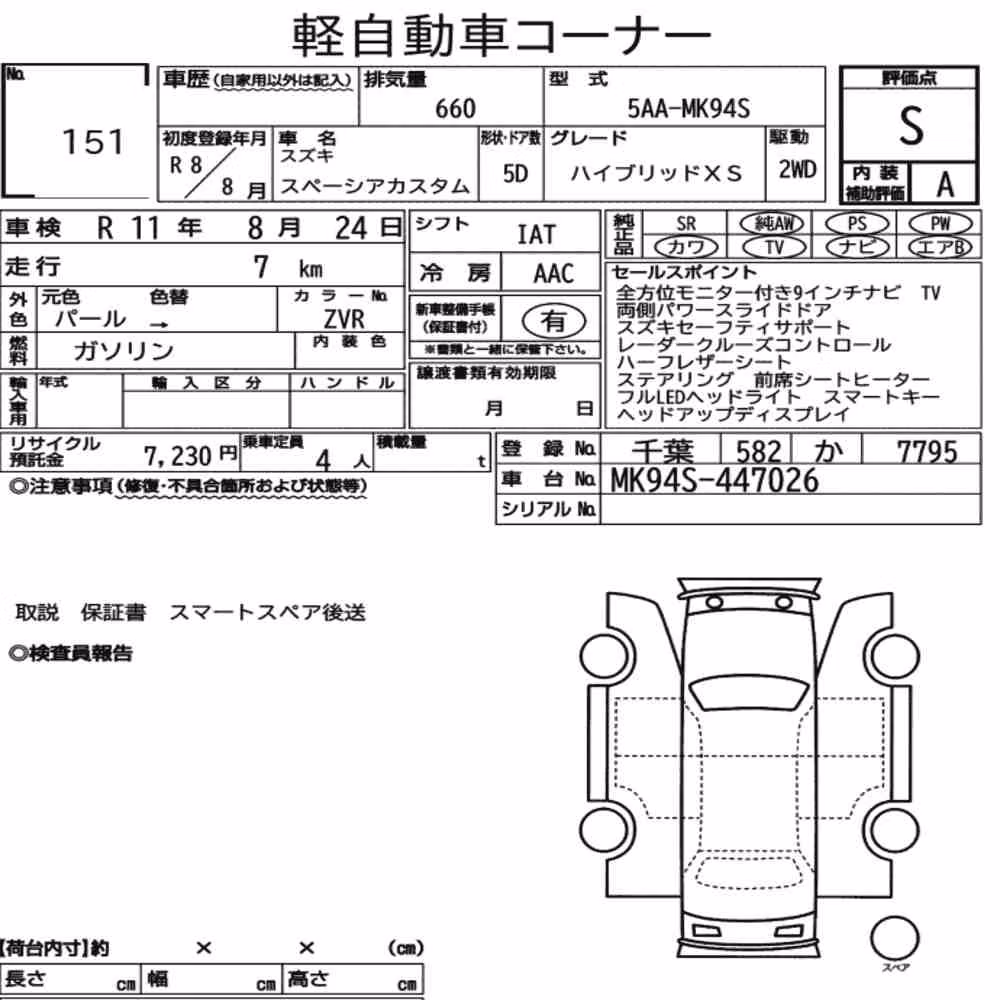 Notka aukcyjna: SUZUKI SPACIA CUSTOM HYBRID XS