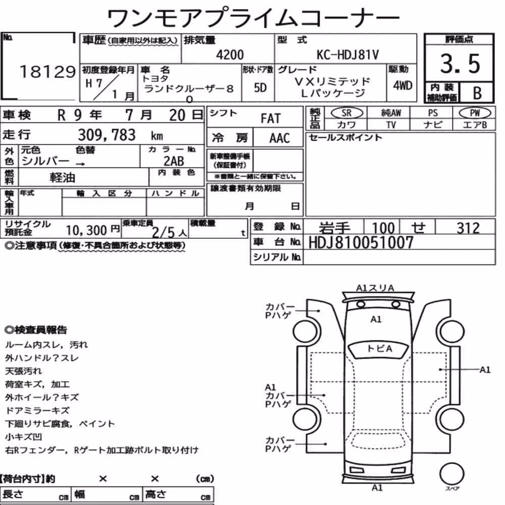 Notka aukcyjna: TOYOTA LAND CRUISER 80 4WD VX LIMITED L PACKAGE