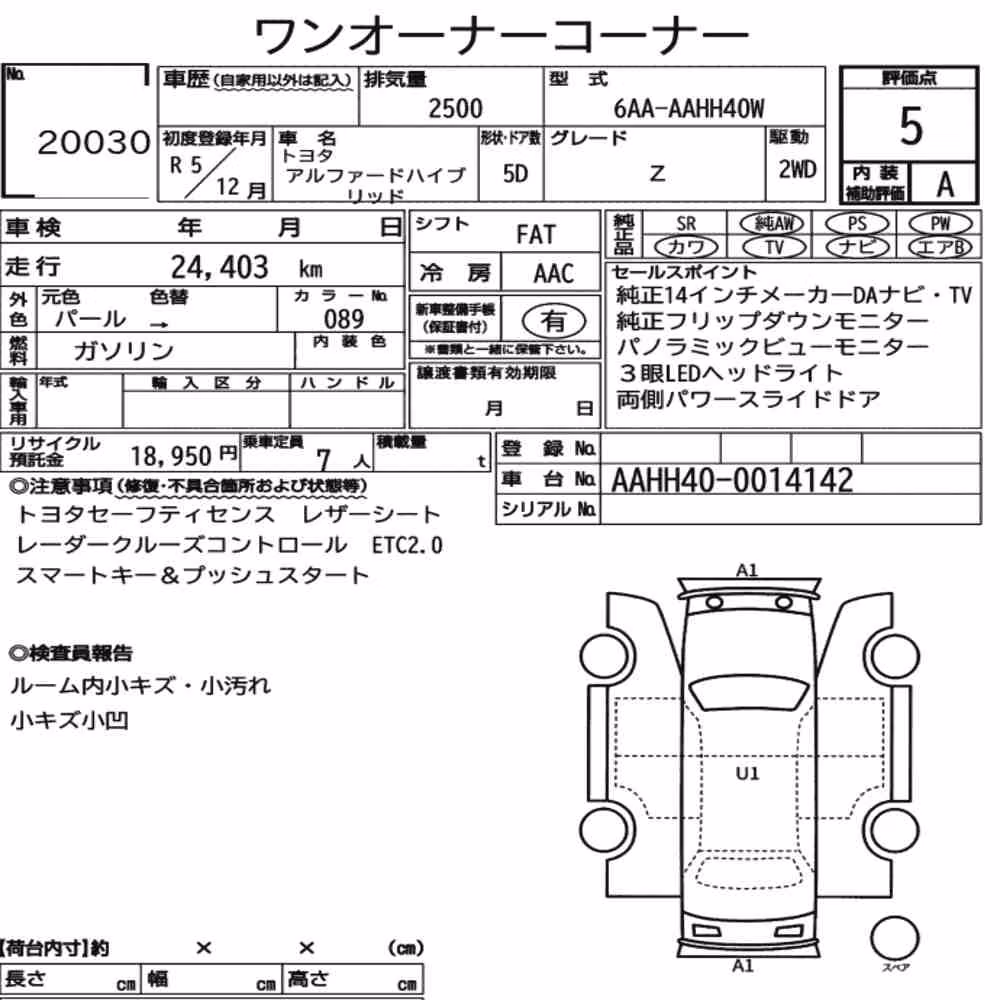 Notka aukcyjna: TOYOTA ALPHARD HYBRID Z