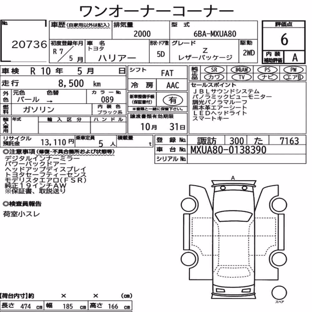 Notka aukcyjna: TOYOTA HARRIER Z LEATHER PACKAGE