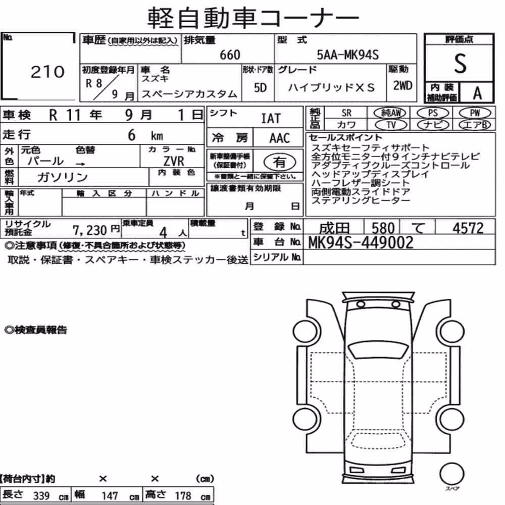 Notka aukcyjna: SUZUKI SPACIA CUSTOM HYBRID XS