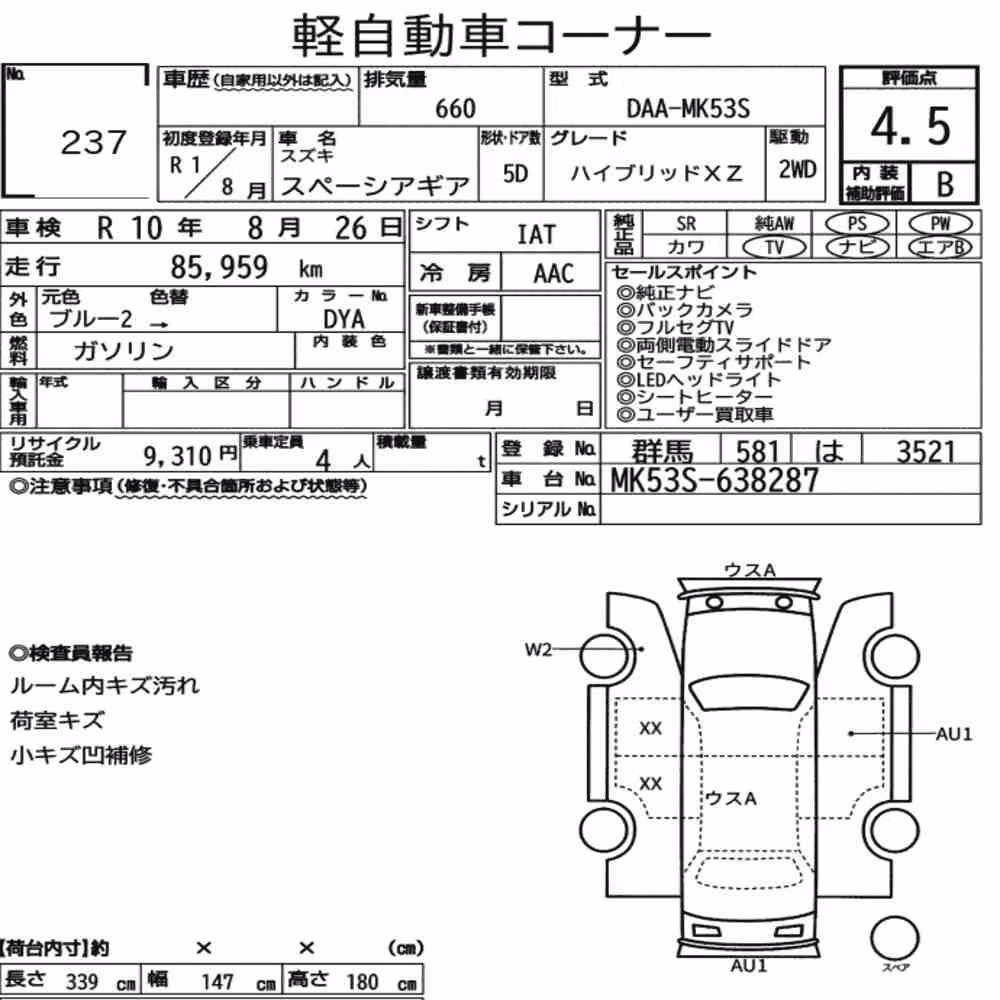 Notka aukcyjna: SUZUKI SPACIA GEAR HYBRID XZ