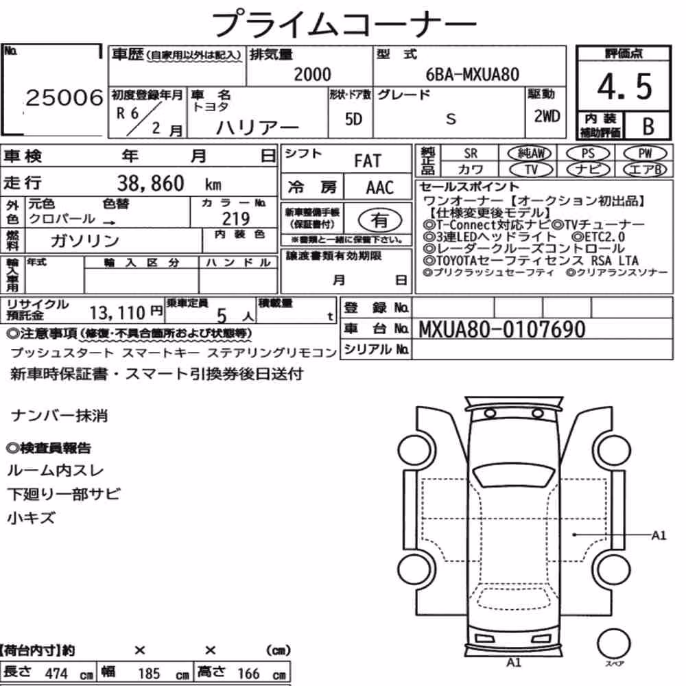 Notka aukcyjna: TOYOTA HARRIER S