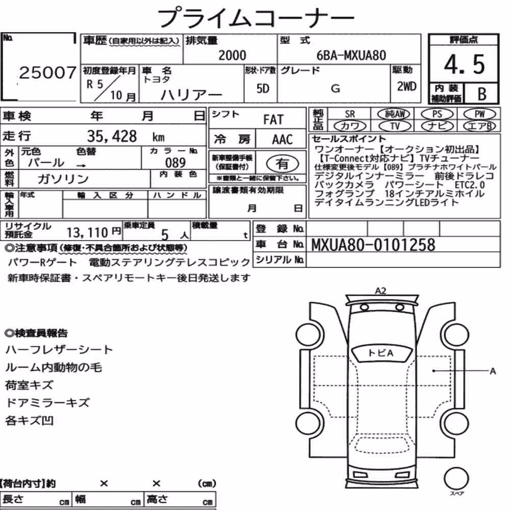 Notka aukcyjna: TOYOTA HARRIER G