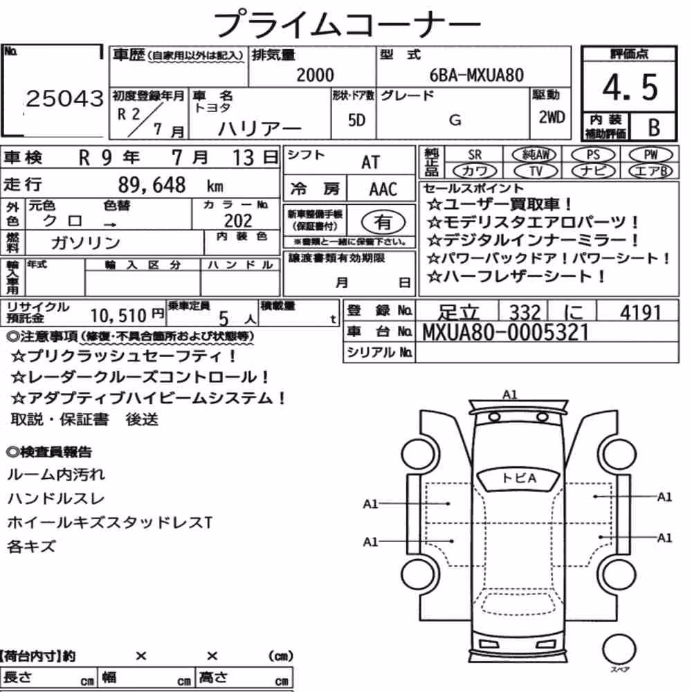 Notka aukcyjna: TOYOTA HARRIER G