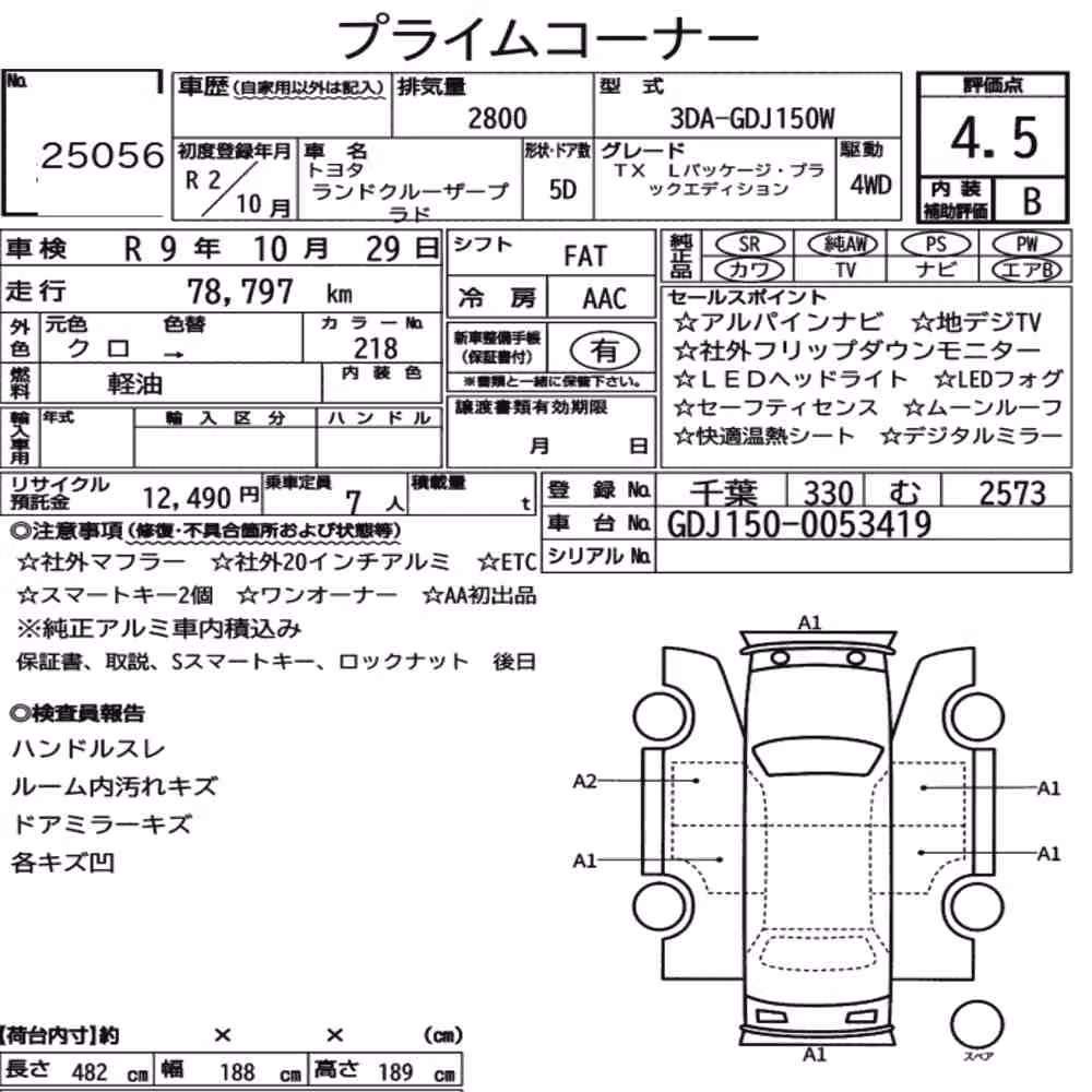 Notka aukcyjna: TOYOTA LAND CRUISER PRADO 5D 4WD TX L PACKAGE・BLACK EDITION