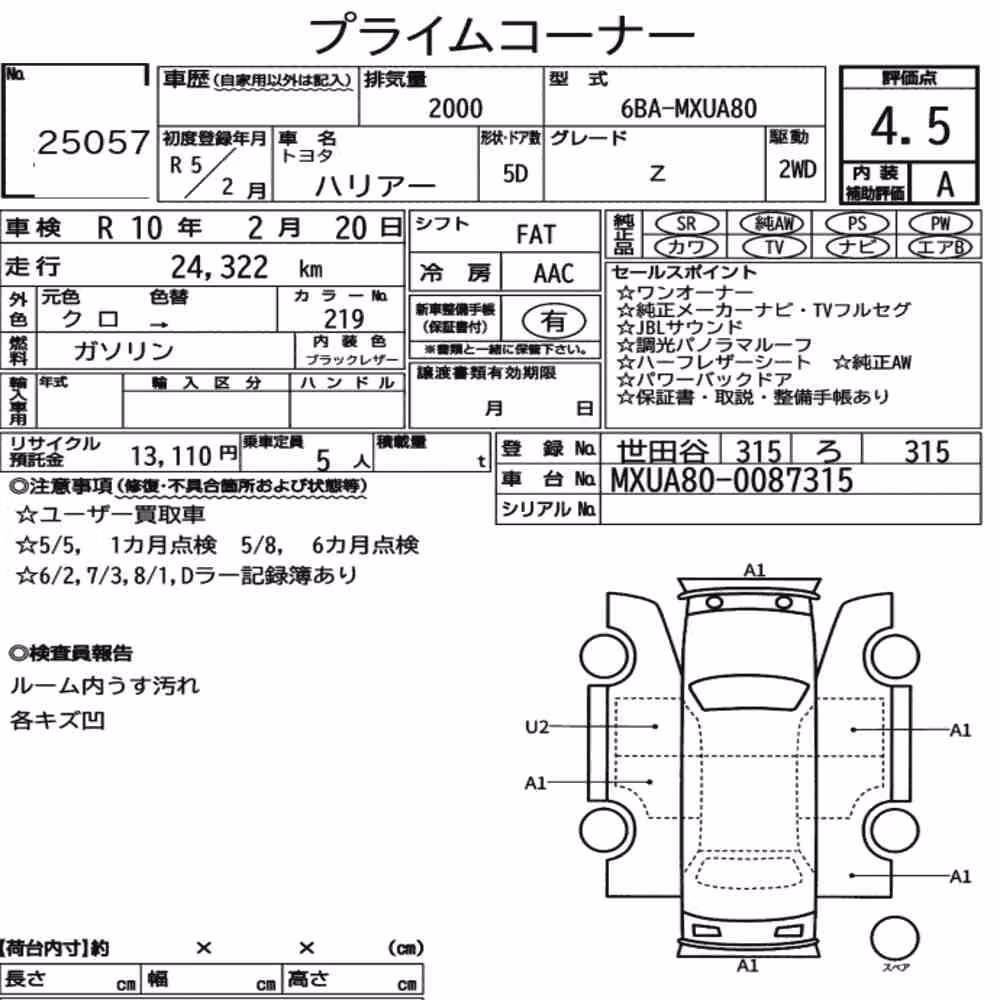Notka aukcyjna: TOYOTA HARRIER Z