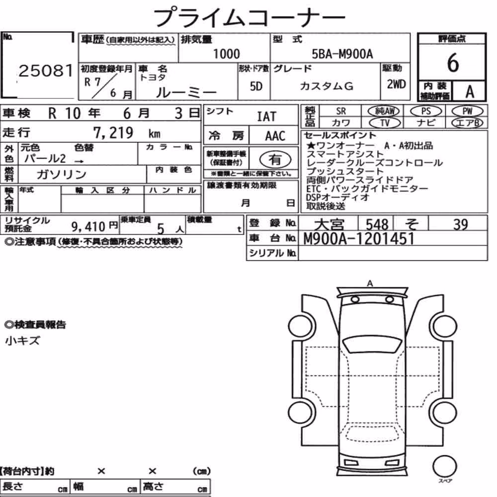 Notka aukcyjna: TOYOTA ROOMY CUSTOM G