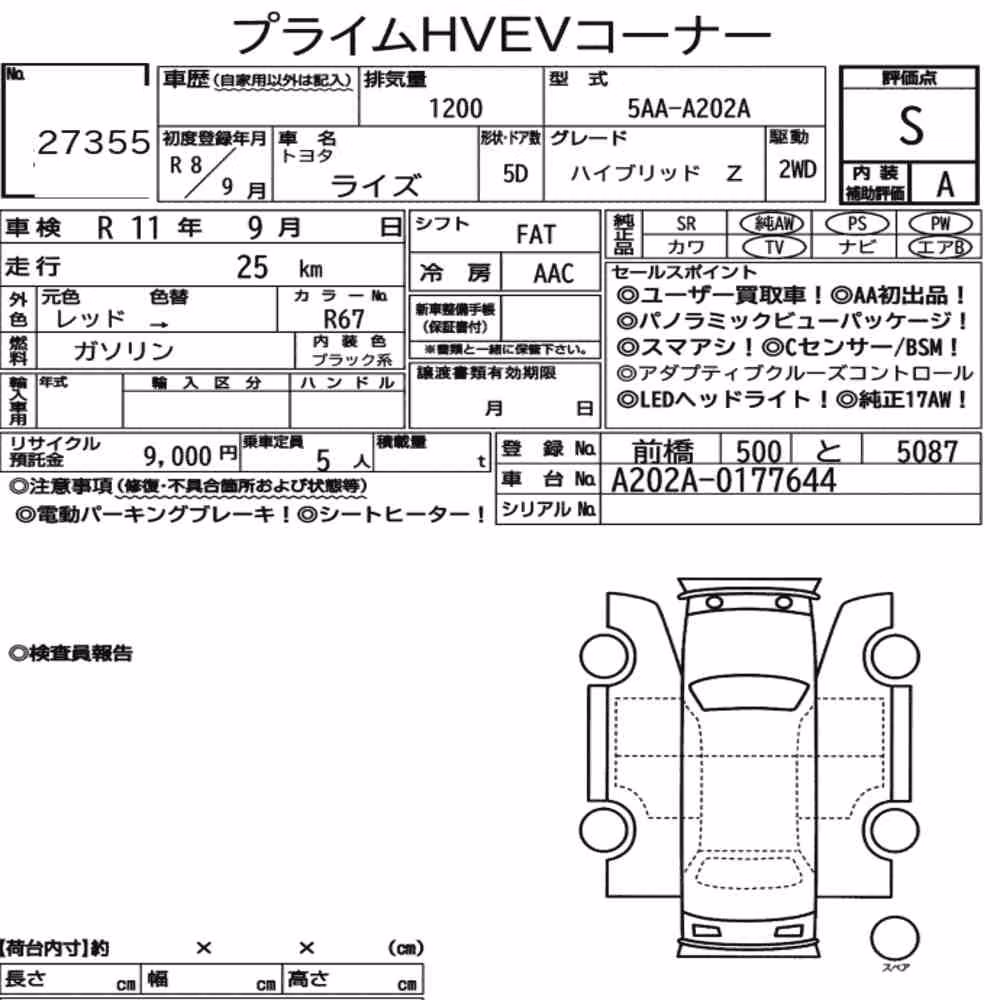 Notka aukcyjna: TOYOTA RAIZE HYBRID Z