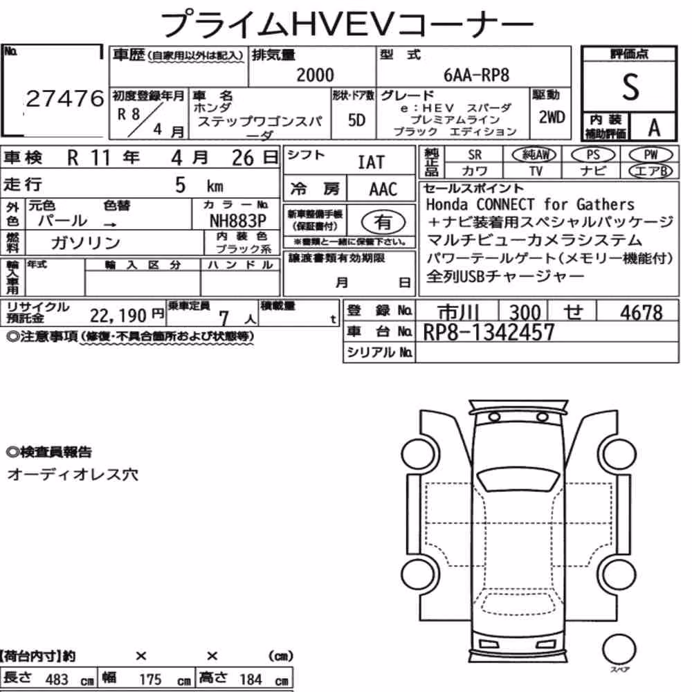 Notka aukcyjna: HONDA STEPWAGON SPADA EHEV SPADA PREMIUM LINE BLACK EDITION
