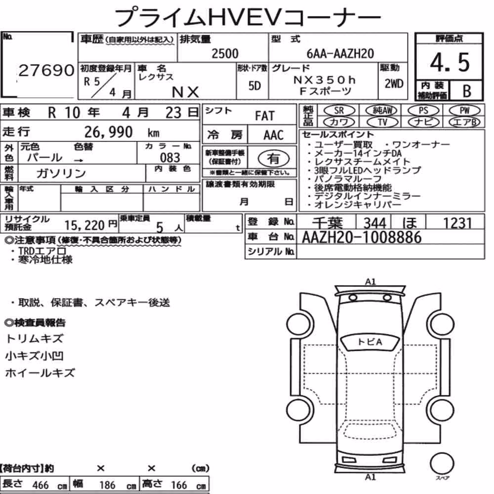 Notka aukcyjna: LEXUS NX NX350H F SPORT