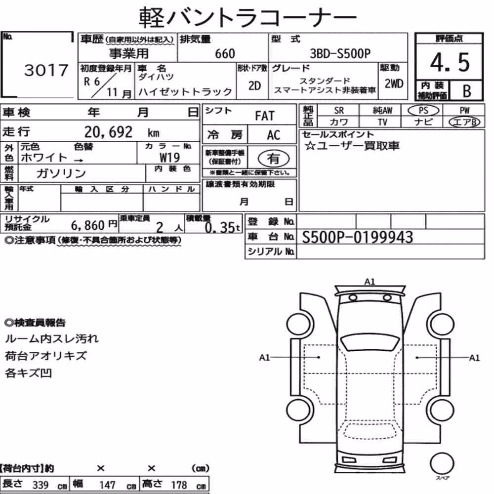 Notka aukcyjna: DAIHATSU HIJET TRUCK STANDARD SMART ASSIST LESS