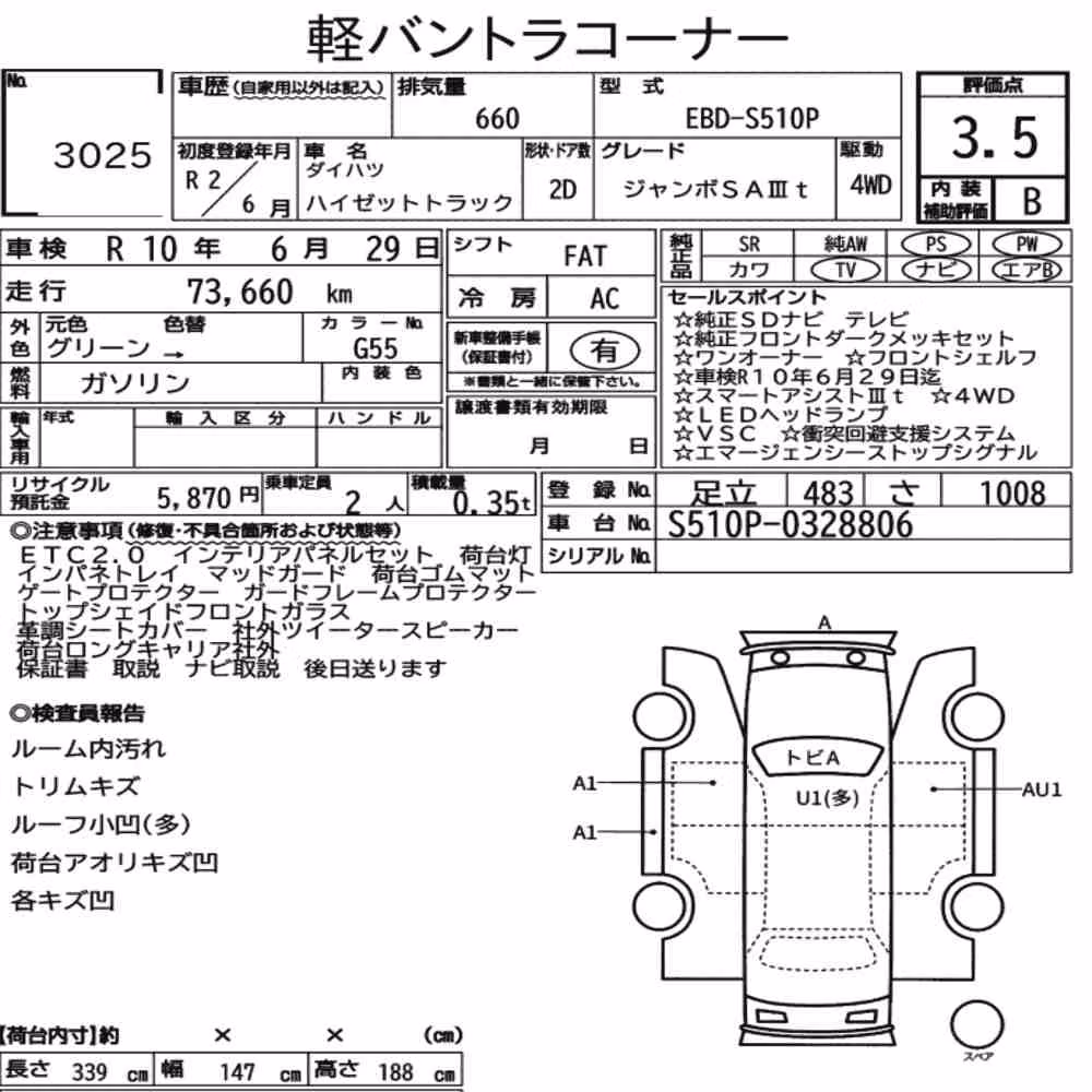Notka aukcyjna: DAIHATSU HIJET TRUCK 4WD JUMBO SA ⅢT