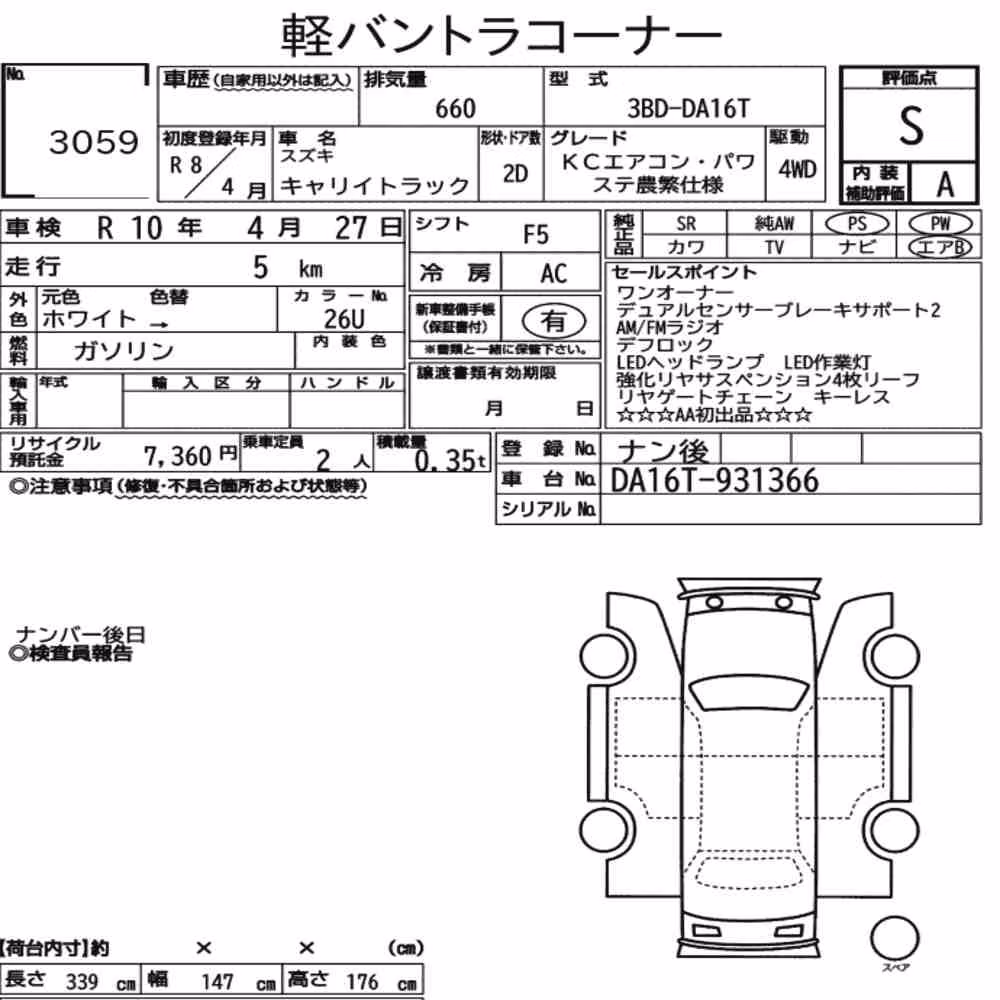 Notka aukcyjna: SUZUKI CARRY TRUCK 4WD KC AIR CONDITIONING POWER STEERING NOUHA