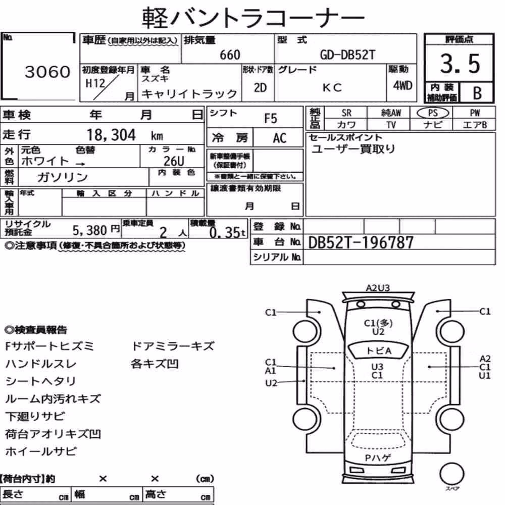Notka aukcyjna: SUZUKI CARRY TRUCK 4WD KC
