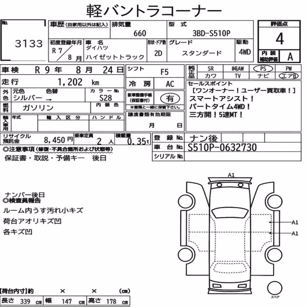 Notka aukcyjna: DAIHATSU HIJET TRUCK 4WD STANDARD