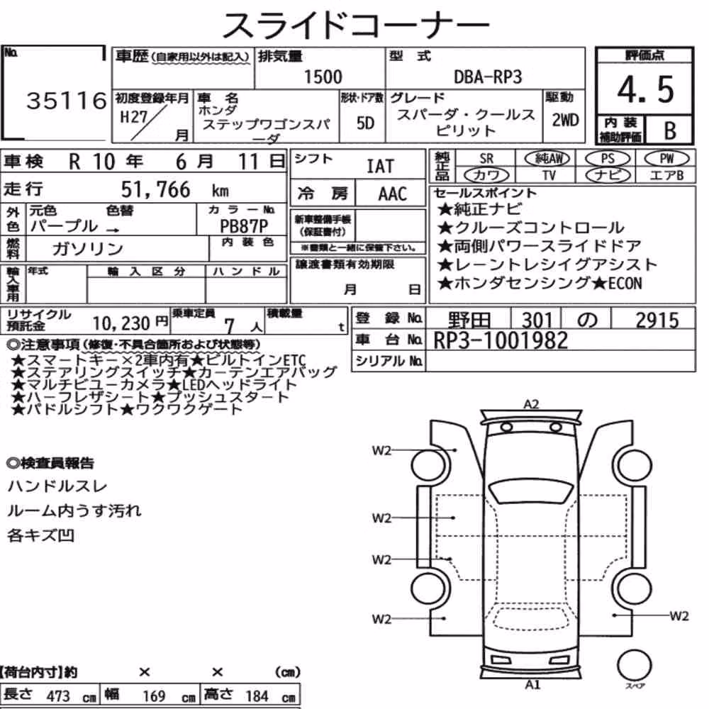 Notka aukcyjna: HONDA STEPWAGON SPADA SPADA・COOL SPIRIT