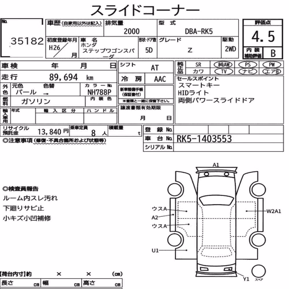 Notka aukcyjna: HONDA STEPWAGON SPADA Z