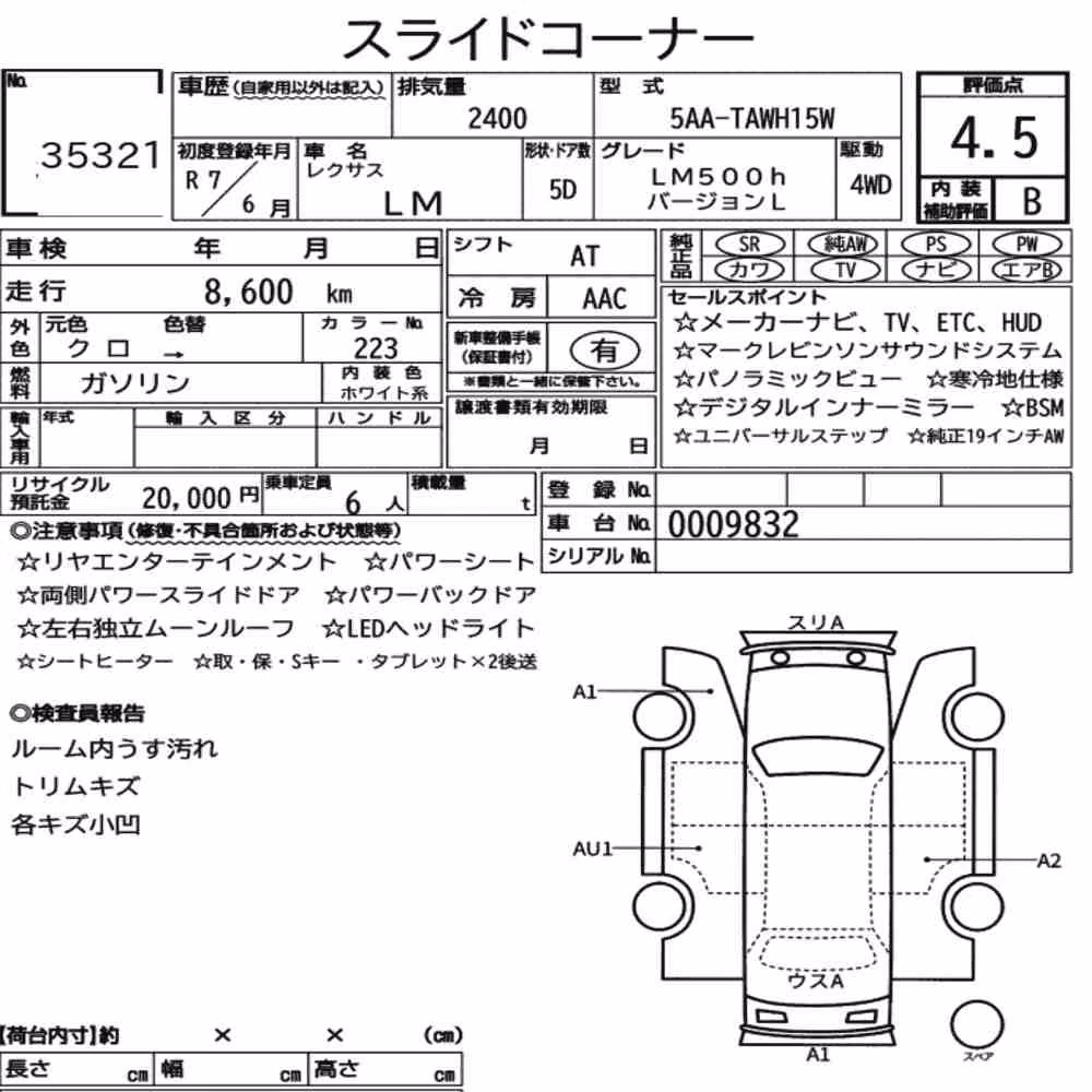 Notka aukcyjna: LEXUS LM 4WD LM500H VERSION L