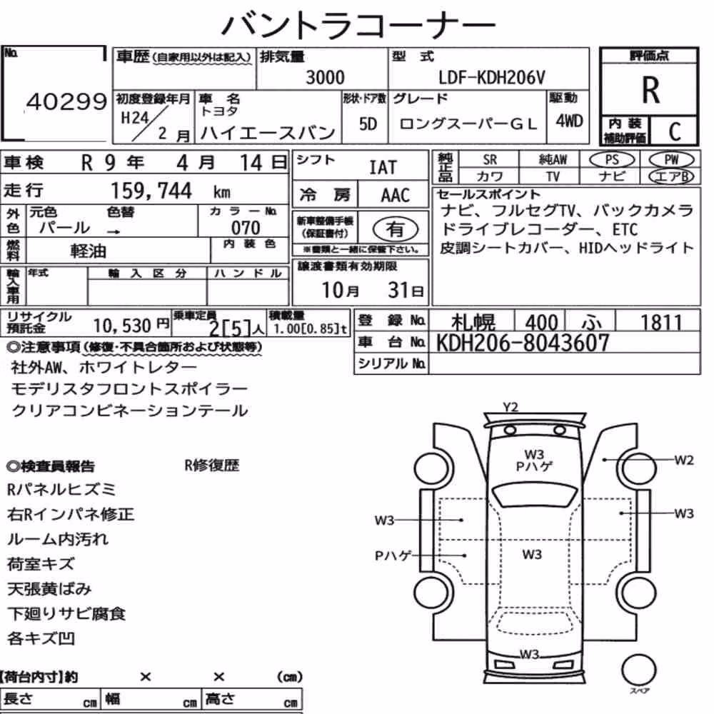 Notka aukcyjna: TOYOTA HIACE VAN 5D 4WD LONG SUPER GL